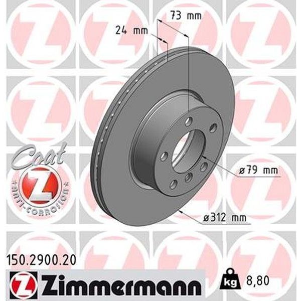 Zimmermann Brake Disc - Standard/Coated, 150.2900.20 150.2900.20